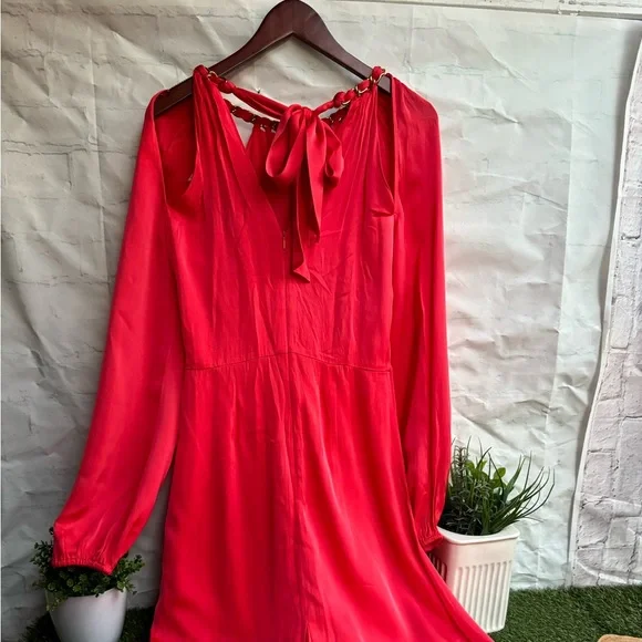VERONICA BEARD Fay La Chain-detail Dress In Papaya Long Sleeve Size 4 NWOT - Picture 8 of 13